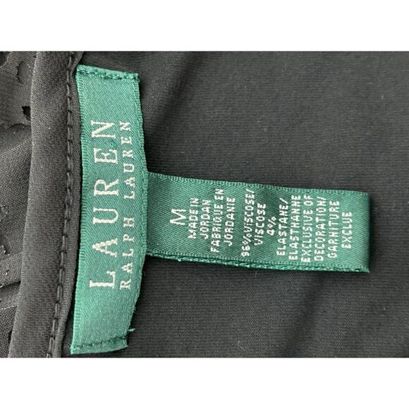 Lauren Ralph Lauren Black Ruffle V Neckline Short Sleeve Top Size M - Picture 8 of 9